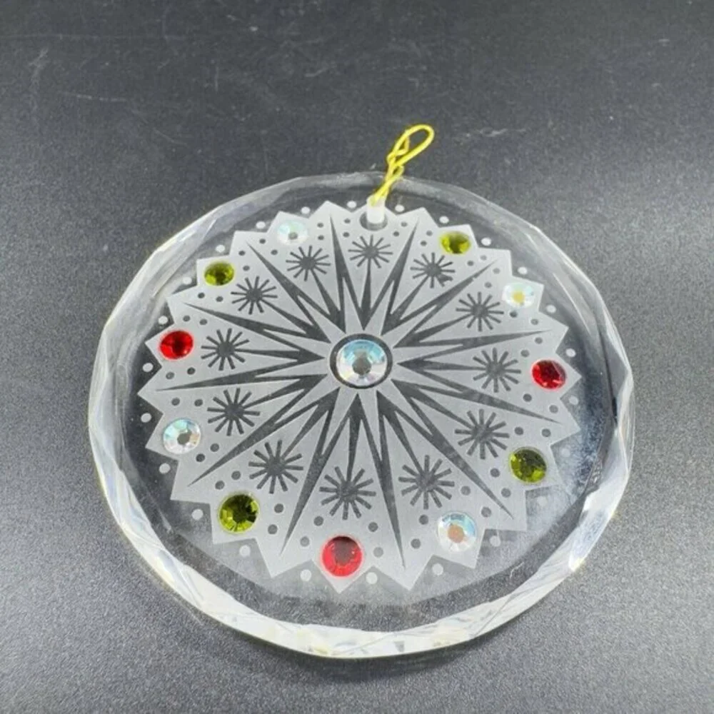 Hand Crafted Clear Crystal Round‎ Jeweled Ornament Signed Christmas Decorative